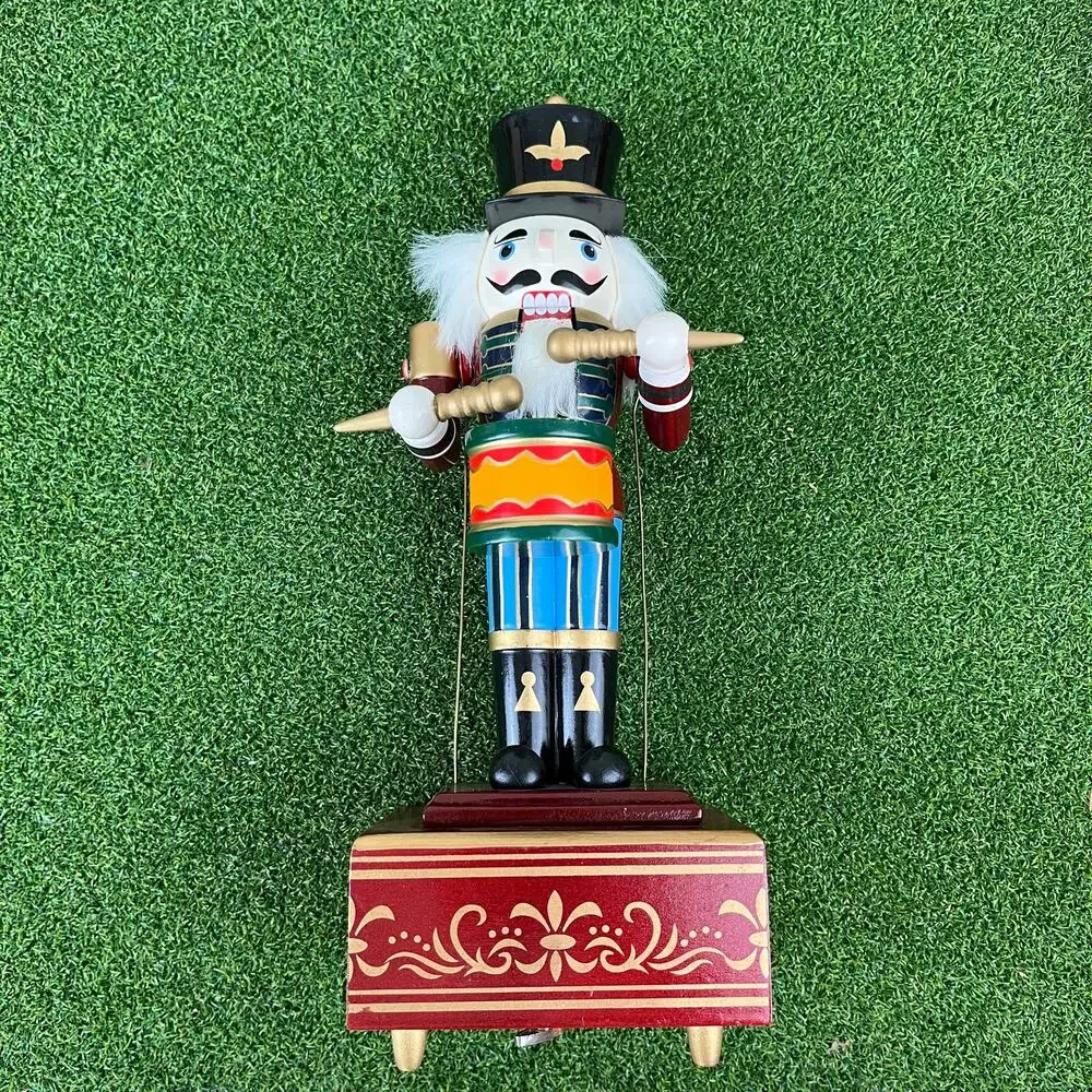 Vintage Wooden Nutcracker Drummer Music Box